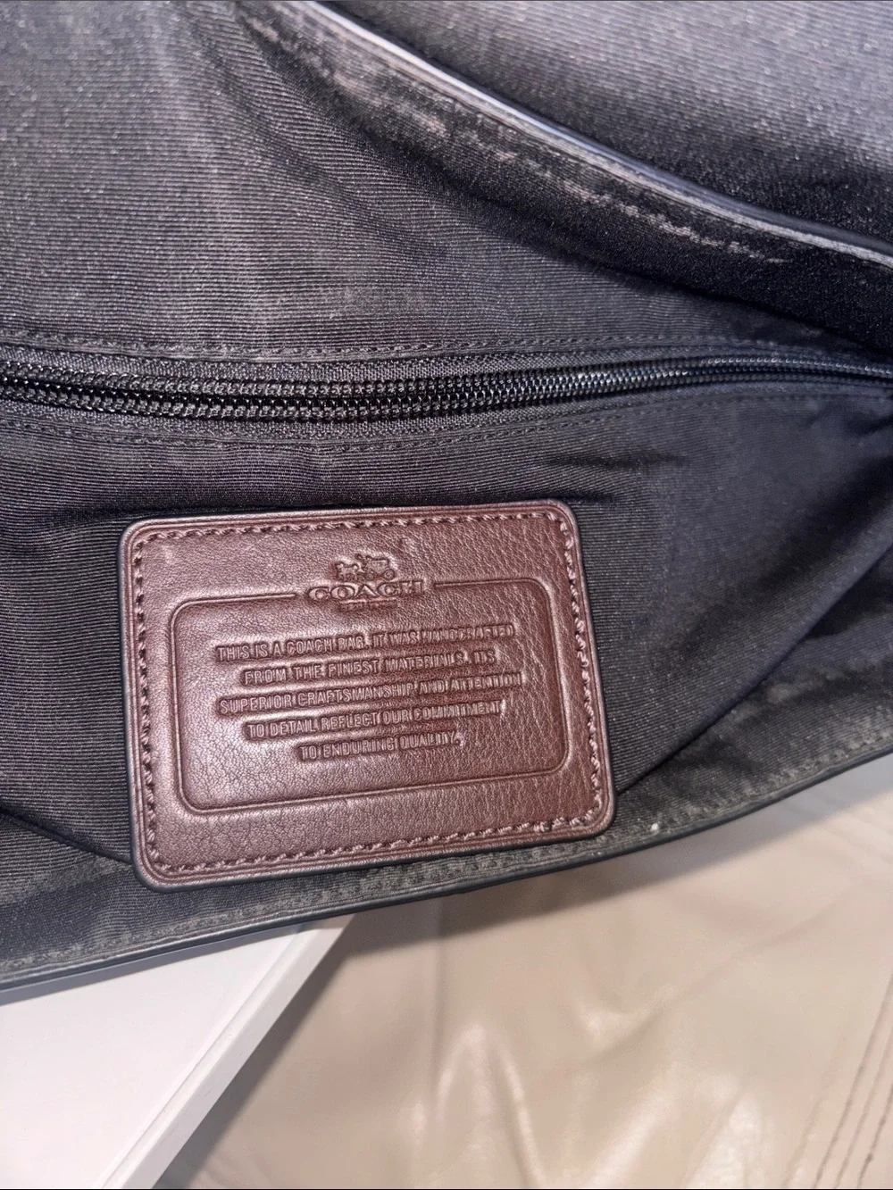 Coach Men's Brown Leather Messenger Bag with Stripe Strap